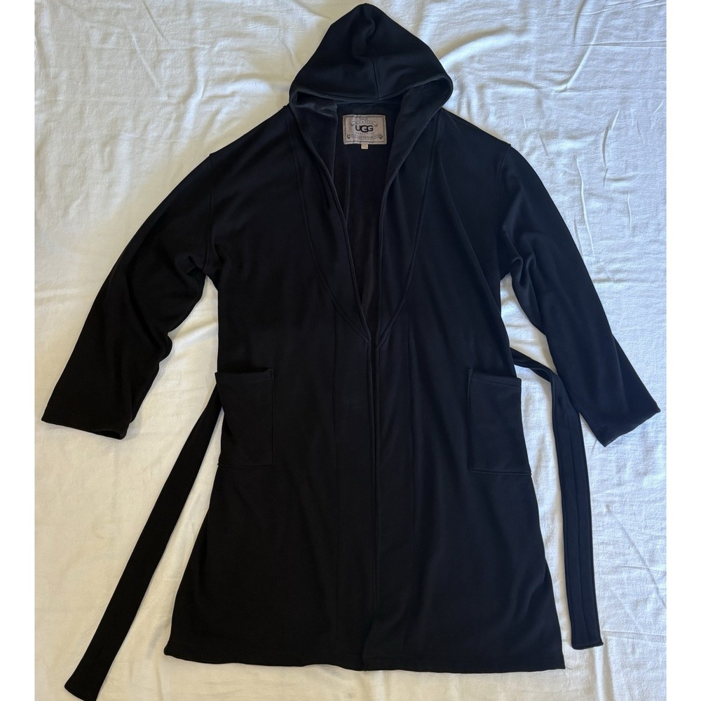 UGG Robe Adult L/XL Black Fleece Belted Hooded Plush Indoor Loungewear - Picture 1 of 6